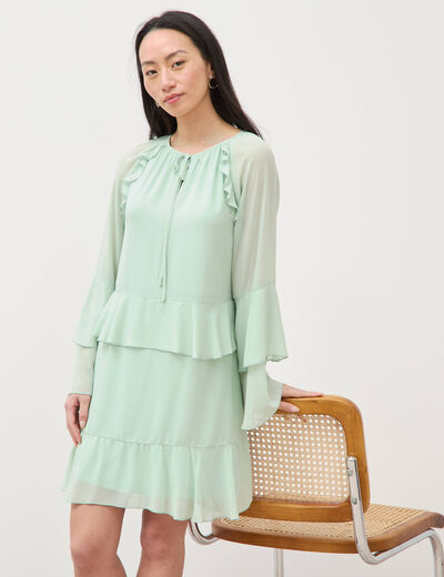 Robe courte &eacute;vas&eacute;e manches longues vert pastel femme
