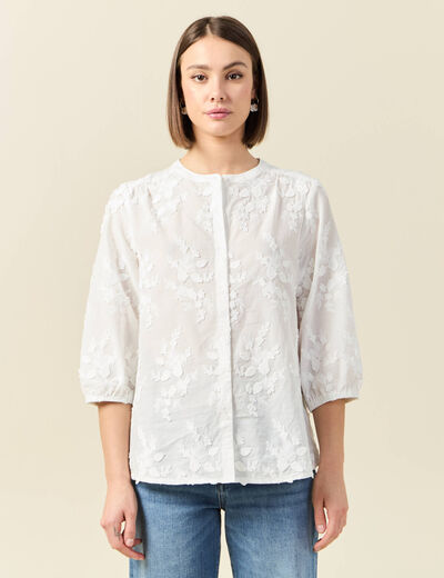 Chemise manches 3/4 brodée ecru femme