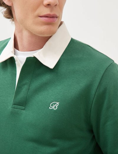 Polo manches longues broderie vert homme