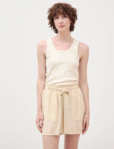 Short taille haute creme femme