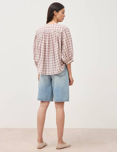 Chemise oversize &agrave; carreaux marron cognac femme