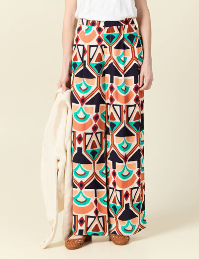 Pantalon large fluide orange femme