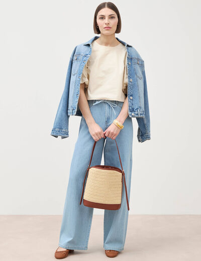 Jeans large taille standard en coton denim bleach femme