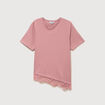 T-shirt droit col rond avec dentelle vieux rose femme