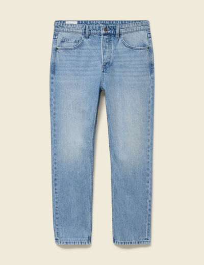 Jeans straight longueur 32 en coton denim bleach homme