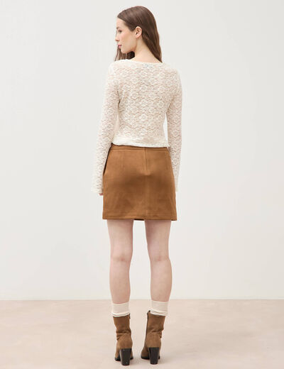 Mini-jupe doubl&eacute;e marron femme