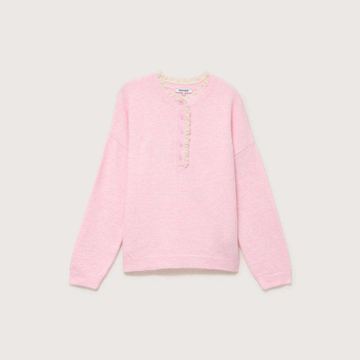 Pull col tunisien manches longues rouge clair femme