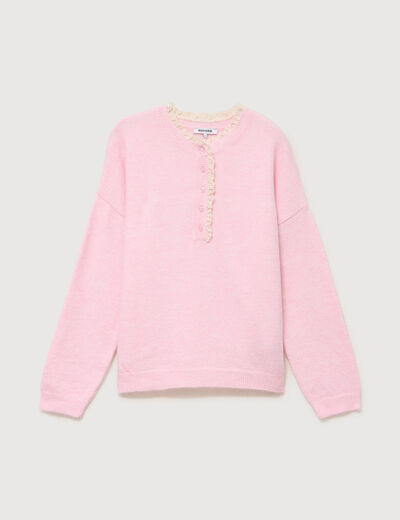 Pull col tunisien manches longues rouge clair femme