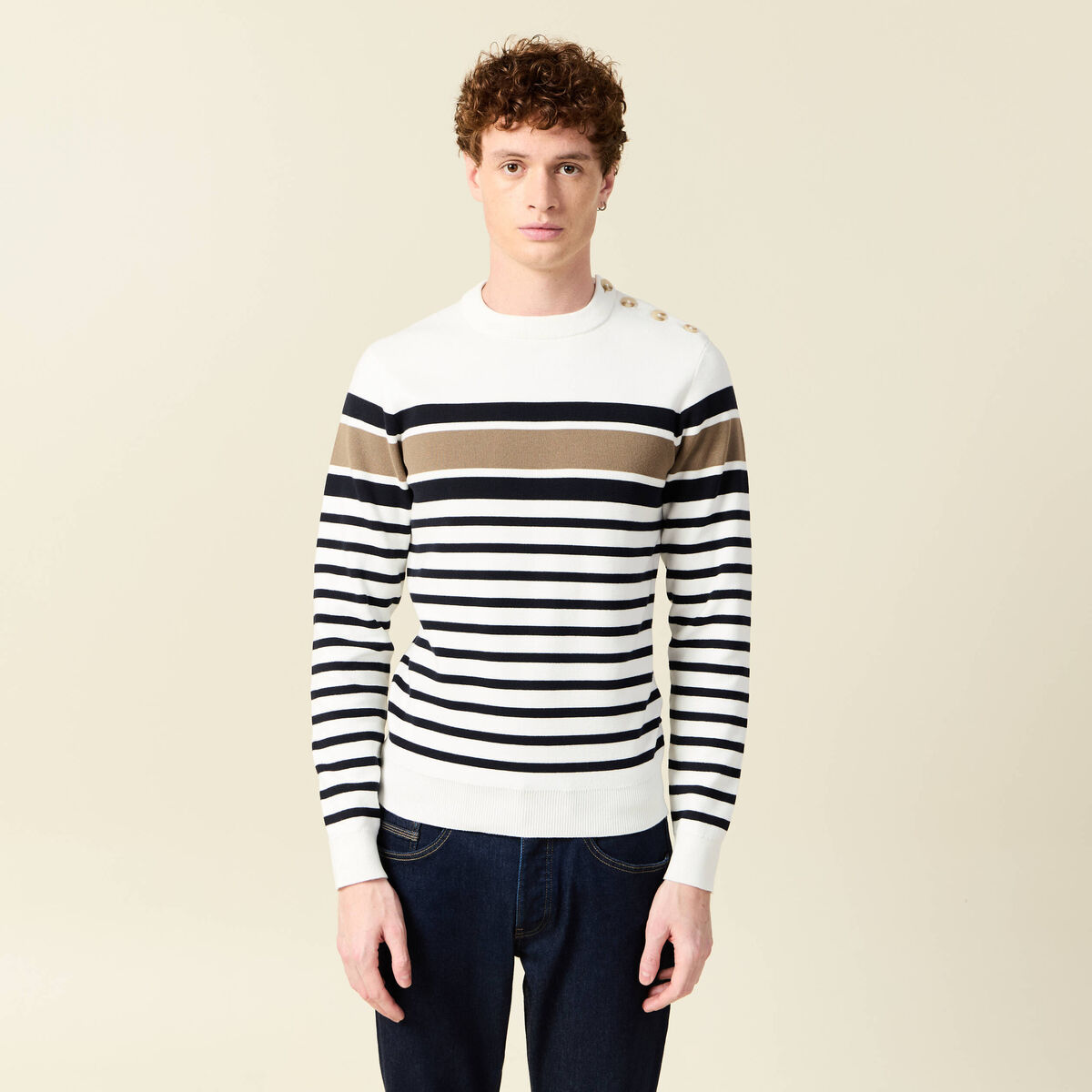 Pull manches longues ecru homme