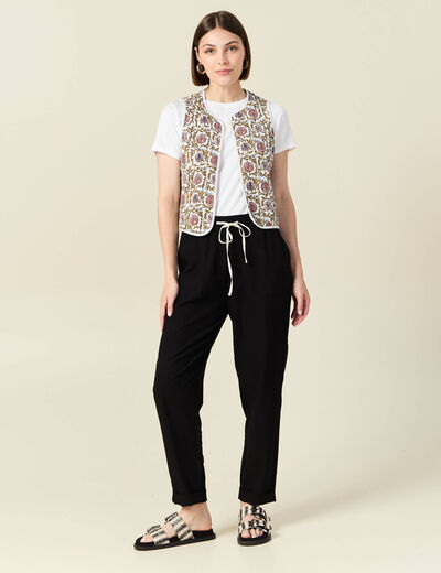 Pantalon droit à coulisse noir femme