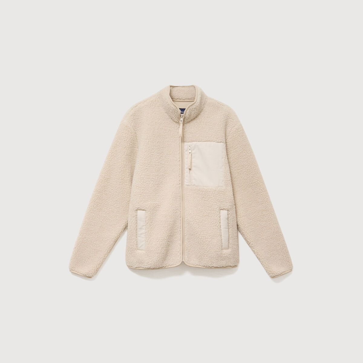 Veste droite sherpa col montant sable homme