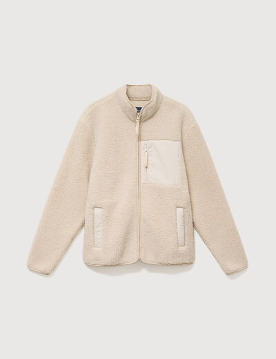 Veste droite sherpa col montant sable homme