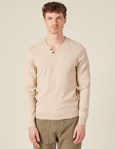 Pull manches longues beige homme