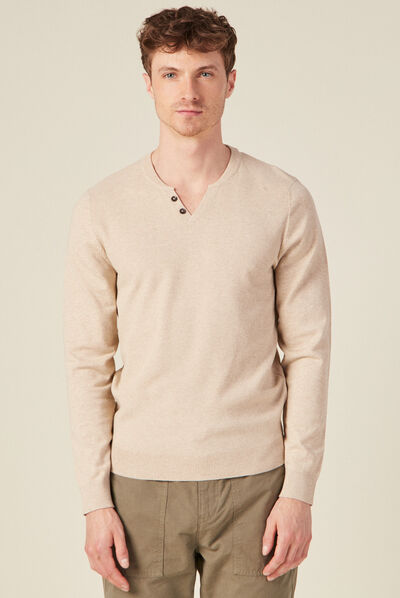 Pull manches longues beige homme