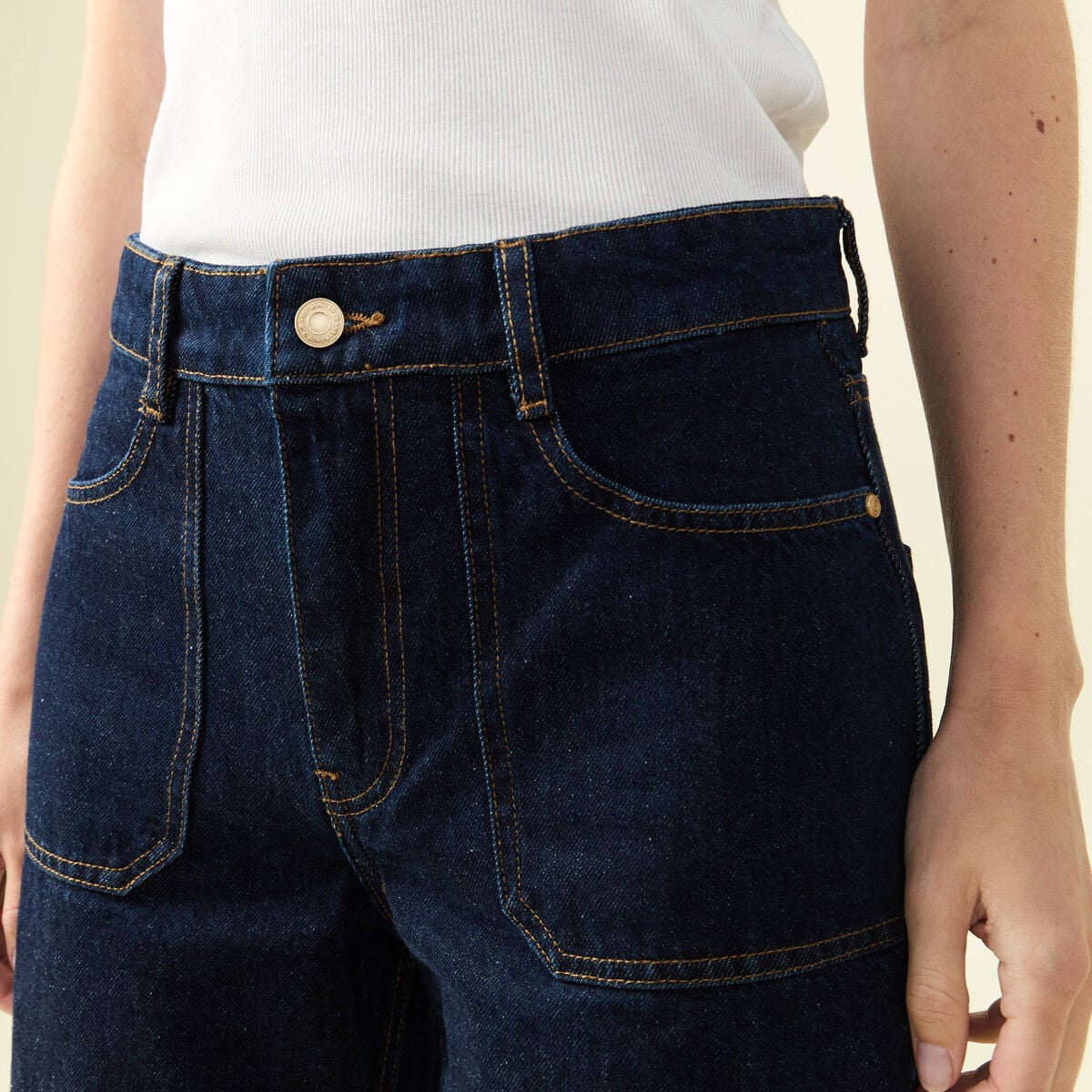 Jeans wide large taille haute denim brut rinse femme