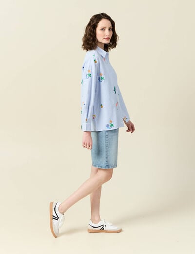 Chemise manches longues bleu femme