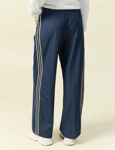 Pantalon large taille haute ray&eacute; bleu marine femme