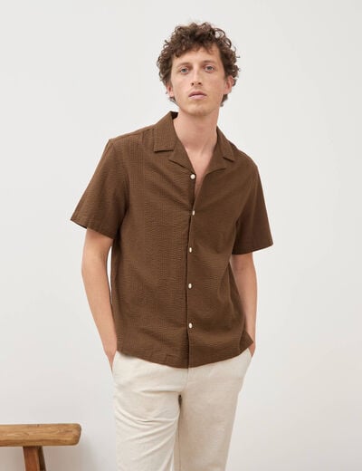 Chemise manches courtes col tailleur taupe homme