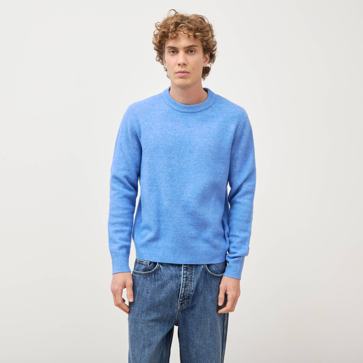 Pull manches longues col rond bleu violet homme