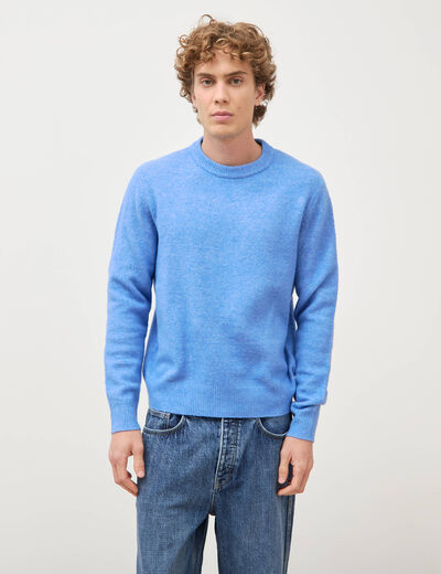 Pull manches longues col rond bleu violet homme