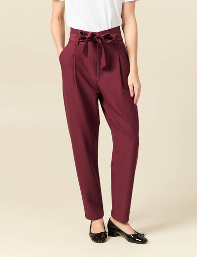 Pantalon carotte taille haute bordeaux femme