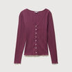 T-shirt col v manches longues ajust&eacute; prune femme