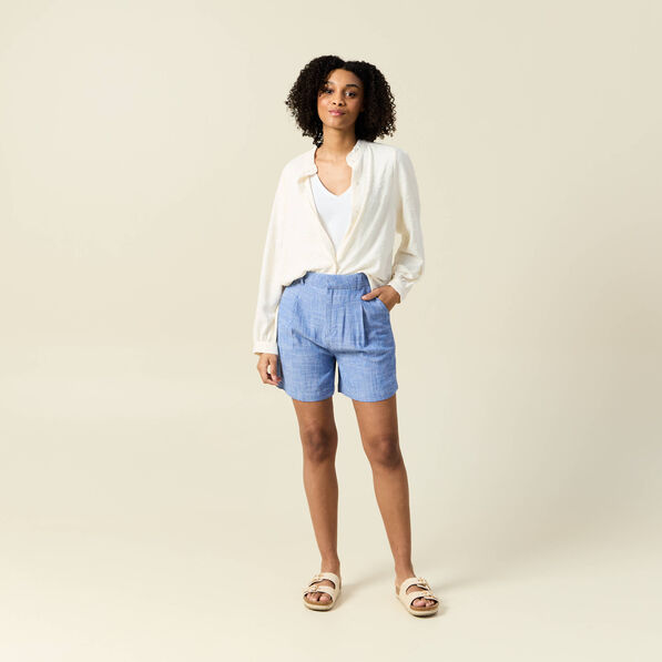 Short droit avec pinces bleu femme