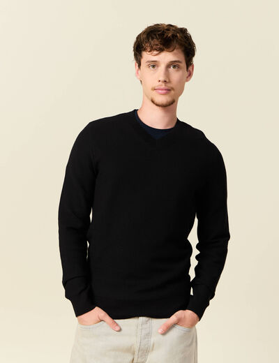 Pull col V noir homme