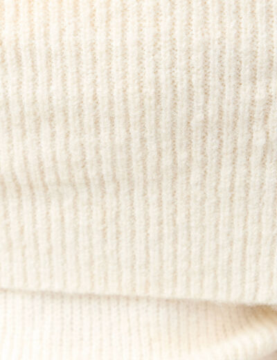 Pull manches longues col bardot ecru femme