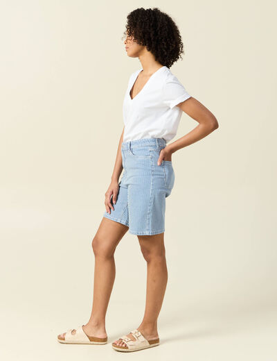 Bermuda droit en jean denim stone femme