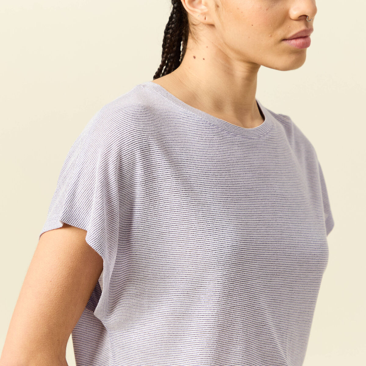 T-shirt col rond manches courtes parme femme