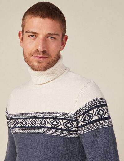 Pull manches longues col roulé ecru homme