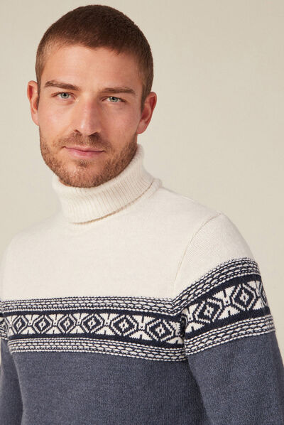 Pull manches longues col roulé ecru homme