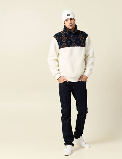 Sweat col camionneur ecru homme