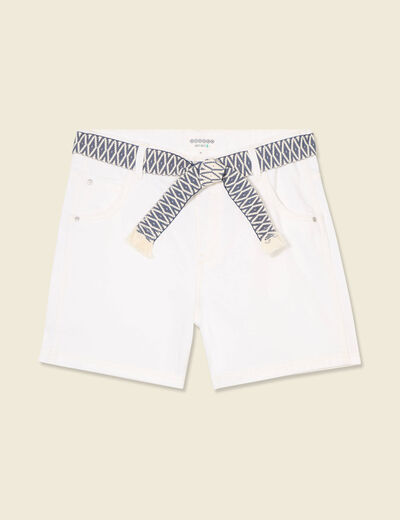 Short boyfriend ceinturé jean denim blanc femme