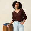 Pull manches 3/4 ajouré bordeaux femme