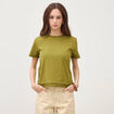 T-shirt droit col rond manches courtes vert kaki femme
