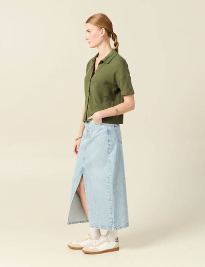Polo en maille vert kaki femme
