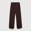 Pantalon large taille haute fluide marron fonc&eacute; femme