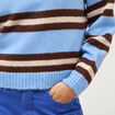 Pull droit manches longues col rond bleu femme