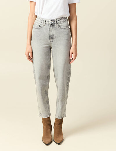 Jeans barrel slouchy taille haute 7/8ème denim gris clair femme