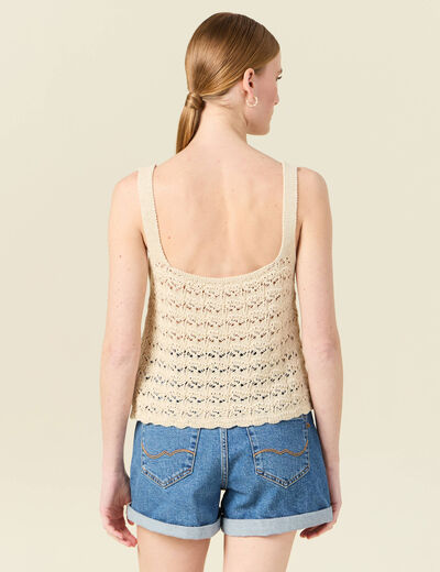 Débardeur tricot ajouré creme femme