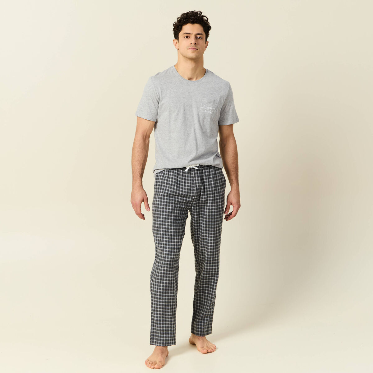 Ensemble pyjama 2 pi&egrave;ces gris clair homme
