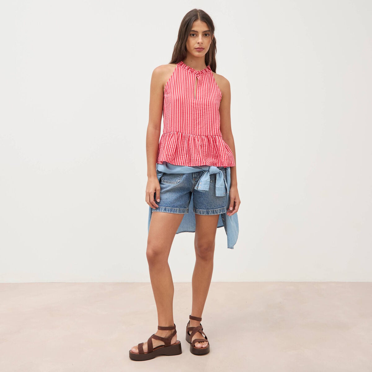 Top droit sans manches rouge femme