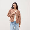 Veste droite manches longues col rond camel femme