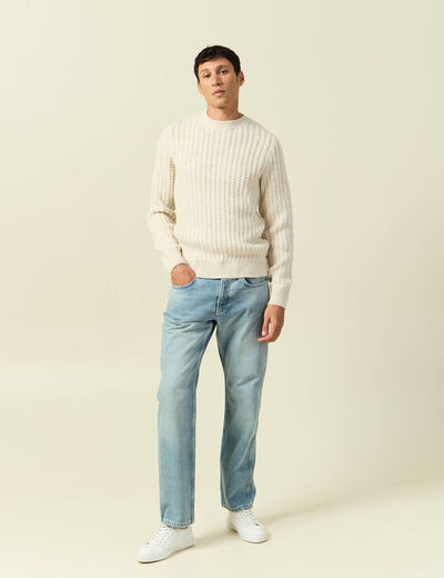 Pull col rond manches longues ecru homme