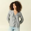 Chemise droite courte manches longues gris fonc&eacute; femme