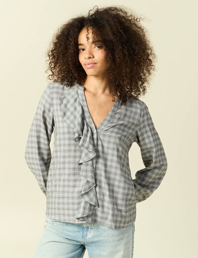 Chemise droite courte manches longues gris fonc&eacute; femme