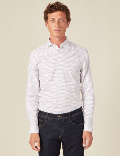 Chemise cintr&eacute;e en coton manches longues blanc homme