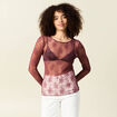 T-shirt ajust&eacute; manches longues col rond bordeaux femme